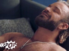 Joey Mills sucks handsome, hot, hairy-chested Bruce Jones 0353 gif