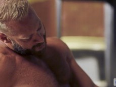 Handsome, hot-chested, buff, bearded Brogan gets a blowjob from Joey Mills gif