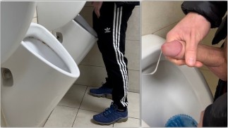 Straight Dude came at the public toilet as Gay Bro touched his Cock