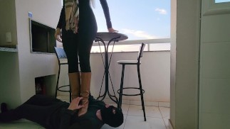 Queen Lytta Blond - Boot domination and Trampling on foot slave