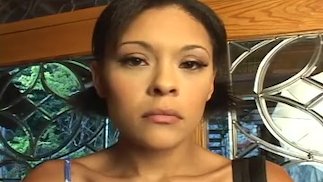 Ebony skin Sunshine has threesome sex with double penetration