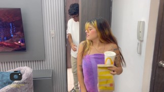 Latin blonde chica pays young delivery man with anal sex and fucks her hard secretly from her husband.