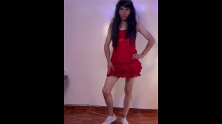 Masturbating in my red dress, I love being a good sissy